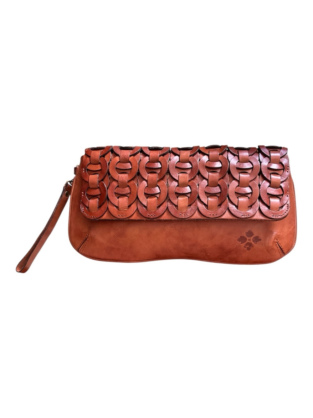 PATRICIA NASH Leather Braided Flap Wristlet Clutch